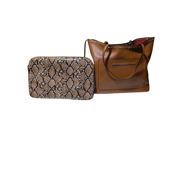 Steve Madden Tote with matching snakeskin bag - Pink/Red Suede Interior - Picture 1 of 16